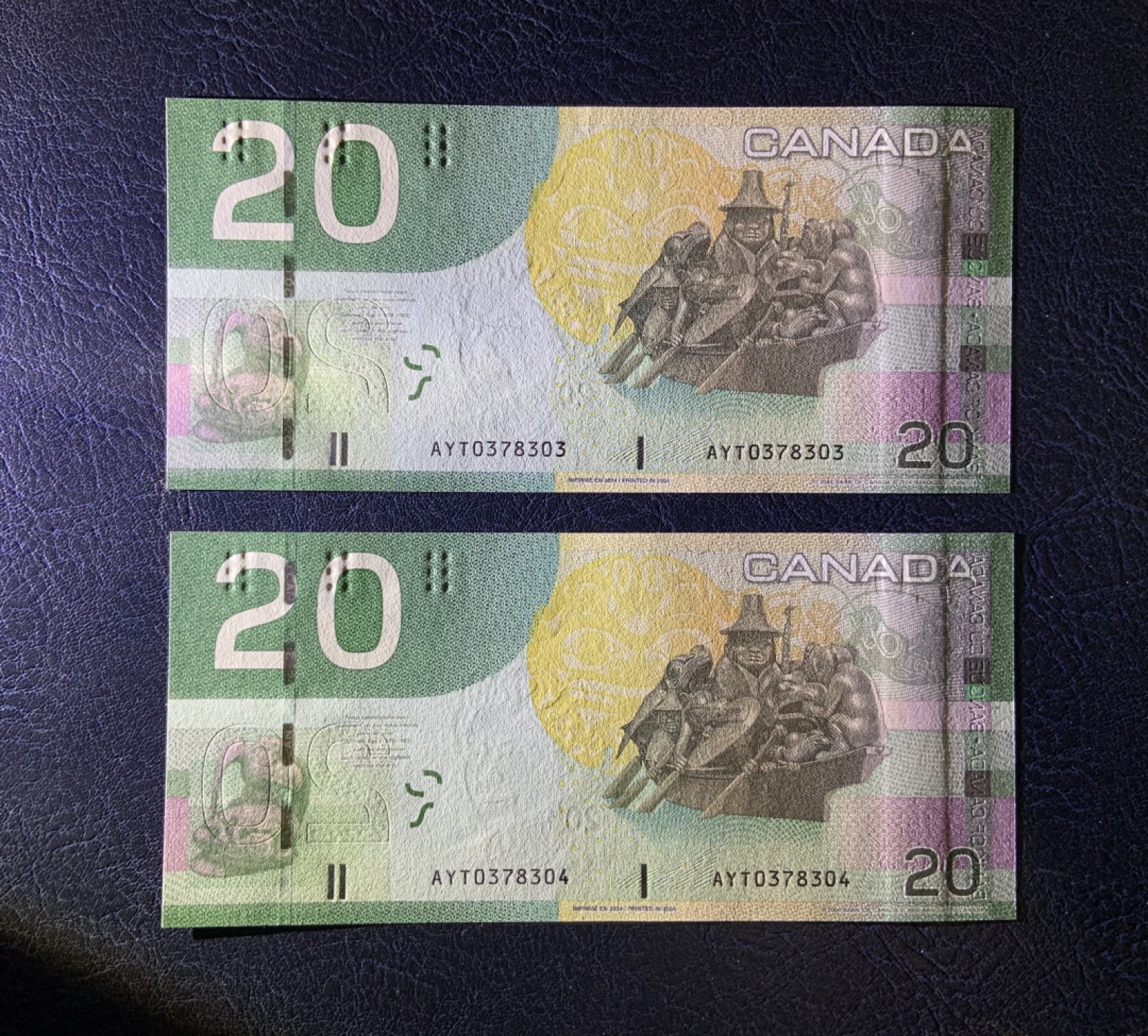 收藏联盟Quantum Auction 第211期拍卖  加拿大2004年20元初版首发年份两连号 品相全新UNC