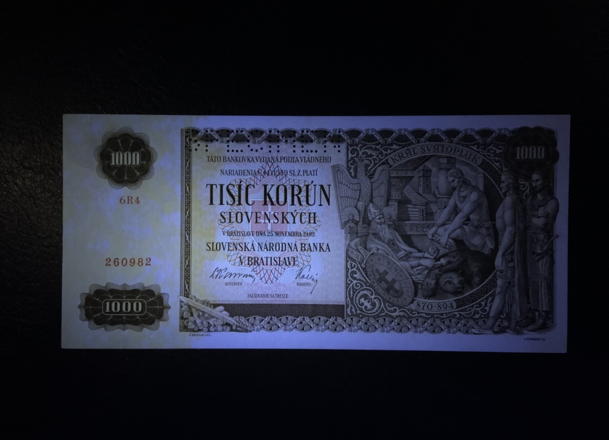 收藏联盟Quantum Auction 第211期拍卖  斯洛伐克1940年1000克朗样票 品相UNC- 著名典故 折木教子