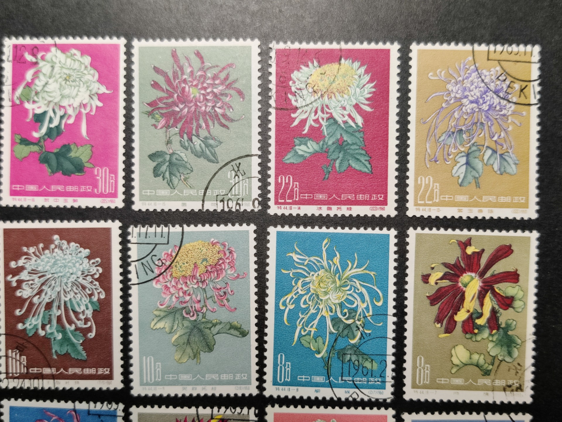 洪涛臻品批发群  精选邮票限时拍卖第一百五十二期 特44菊花 盖销全套无胶 面艳角尖背白票挺 很难得的品相(尾图揭薄等全套成交价825元 淘宝成交价1000元)