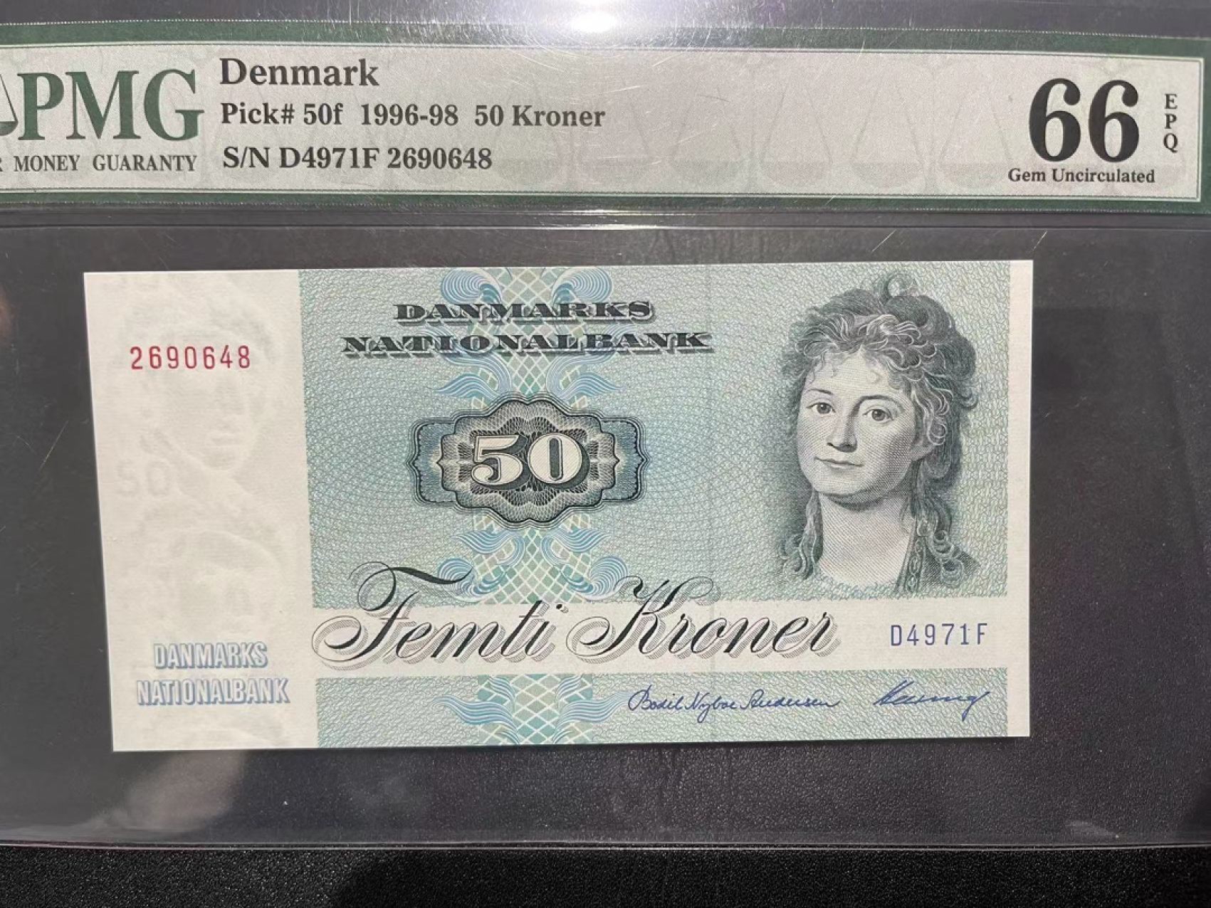 《外钞收藏家》第二百二十一期（连拍第二场） 1996-98年丹麦动物版50克朗 PMG66