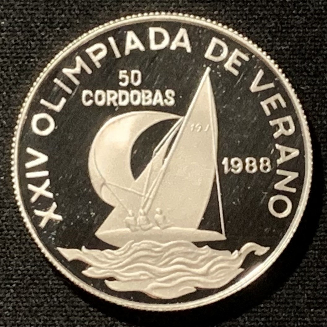 紫瑗钱币——第268期拍卖 尼加拉瓜 1988年 汉城奥运会 帆船 50科多巴 16.6克 0.825银 精制