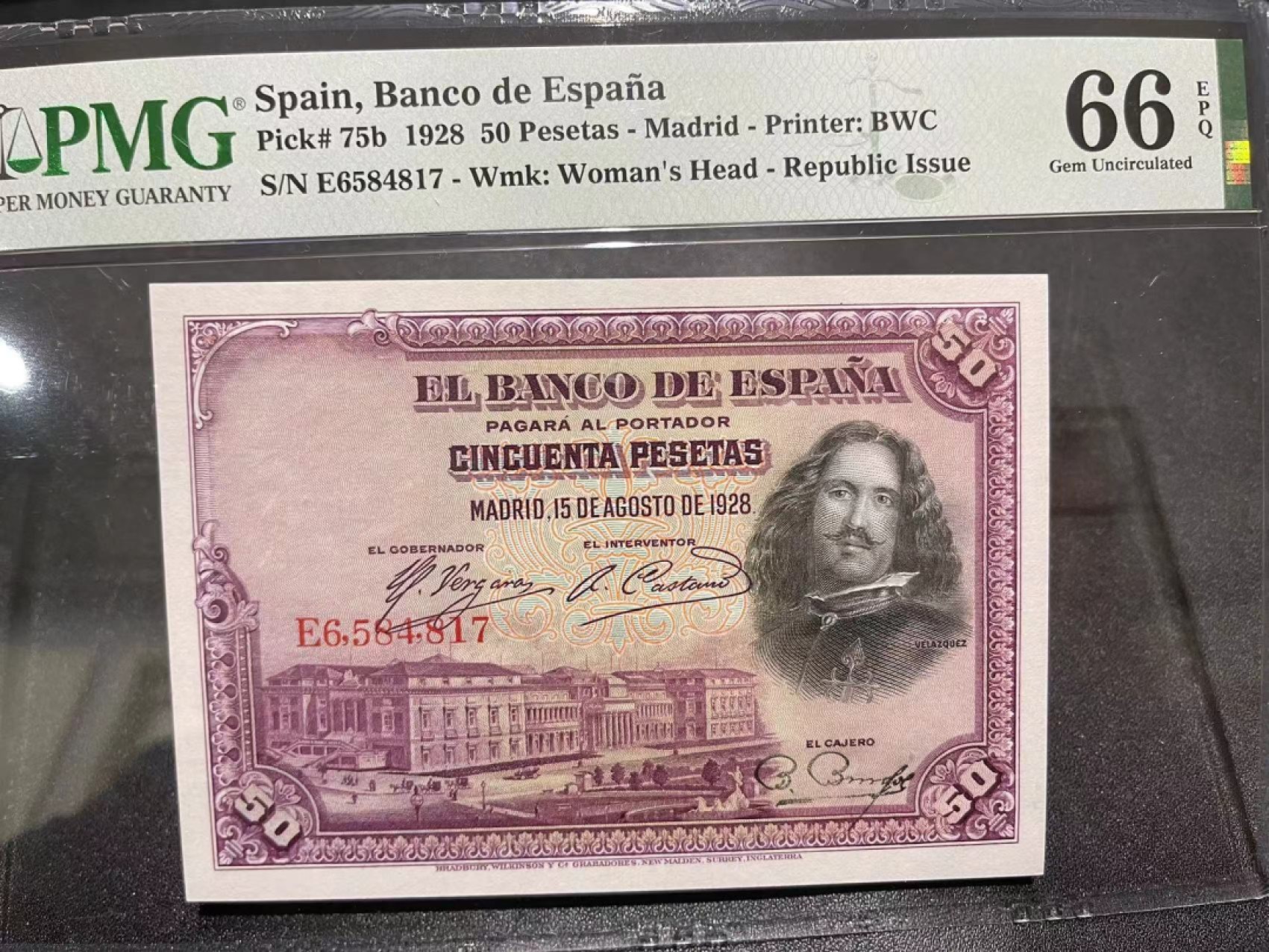 《外钞收藏家》第二百二十一期（连拍第二场） 1928年西班牙50比塞塔 PMG66 BWC作品