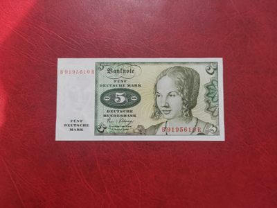 德国 1980年 联邦德国5马克纸币 全新UNC  - 德国 1980年 联邦德国5马克纸币 全新UNC 