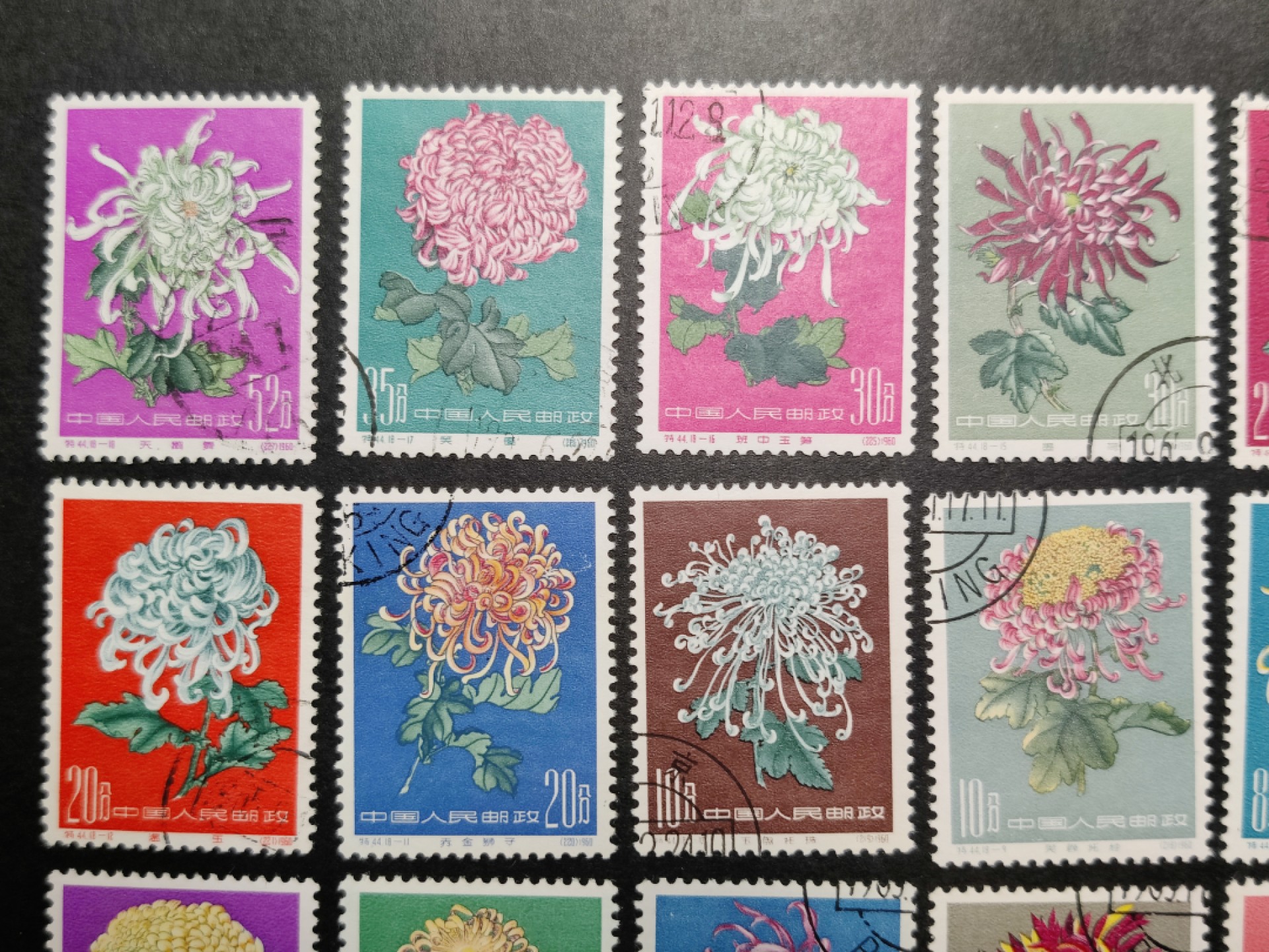 洪涛臻品批发群  精选邮票限时拍卖第一百五十二期 特44菊花 盖销全套无胶 面艳角尖背白票挺 很难得的品相(尾图揭薄等全套成交价825元 淘宝成交价1000元)