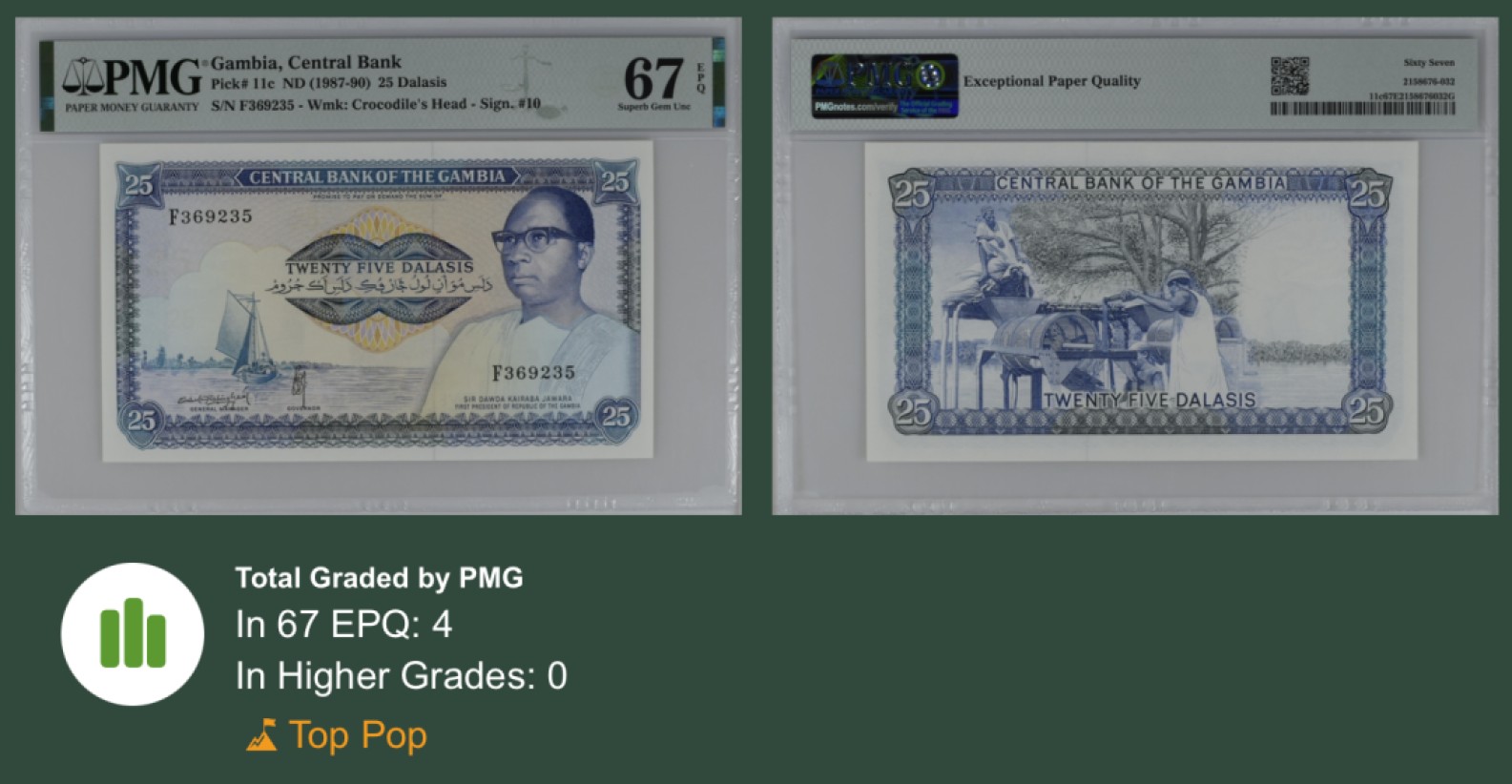 收藏联盟Quantum Auction 第212期拍卖  冈比亚1987-90年25达拉斯 PMG67 冠军分 打谷