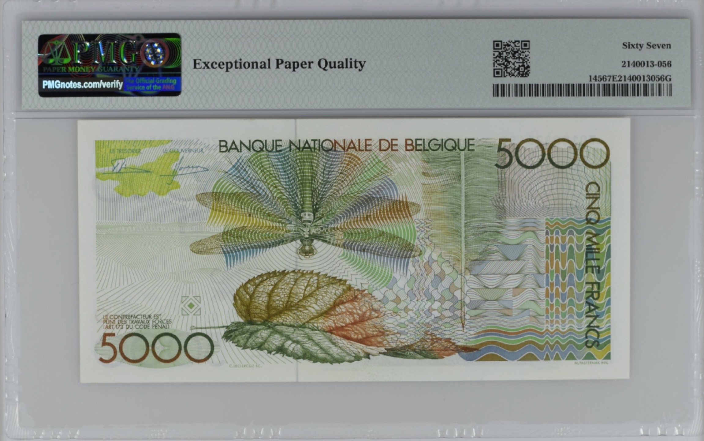 《张总收藏》81期——外币世界杯 比利时5000法郎 PMG67E 大蜻蜓 亚军分