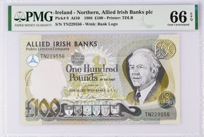 《张总收藏》81期——外币世界杯 - 爱尔兰联合银行1988年100镑最大面值PMG66E亚军分无47尾6 大票幅漂亮