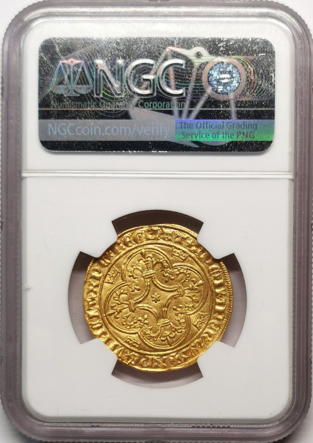 稀！1380-1422法国查理六世金埃居NGC-MS62顶级品相！