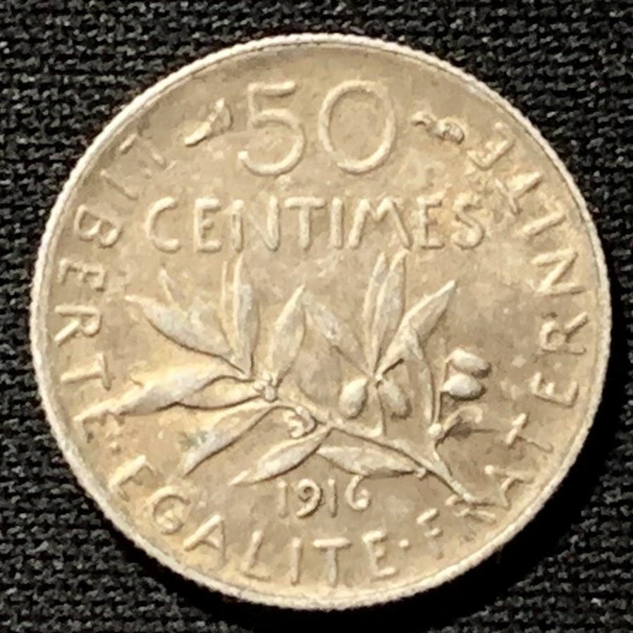 紫瑗钱币——第260期拍卖 法国 1916年 播种女神 50分 2.5克 0.835银