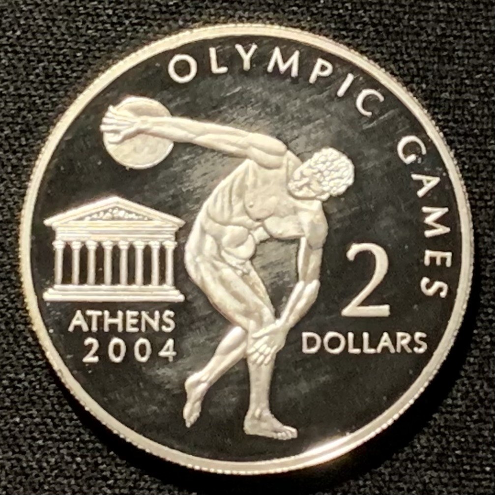 紫瑗钱币——第249期拍卖 库克群岛 2002年 雅典奥运会 掷铁饼者 2元 10克 0.925银 精制