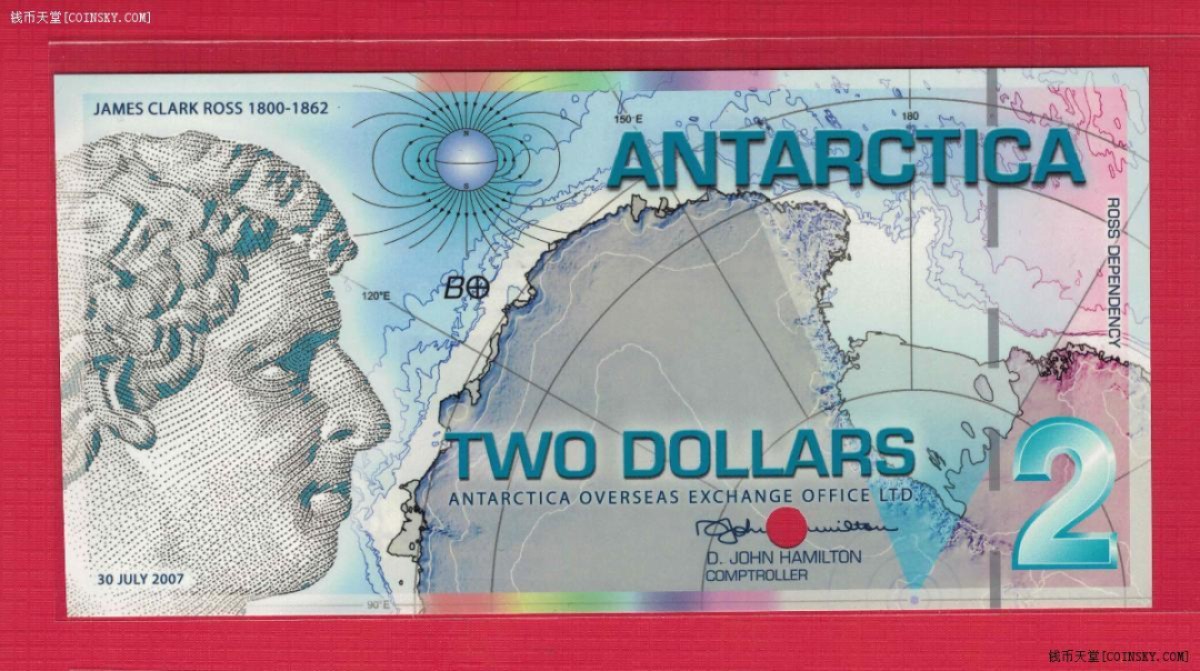 南极洲2007年2元 塑料钞 样钞(票样 样票) NZ0000号 实物图 UNC
