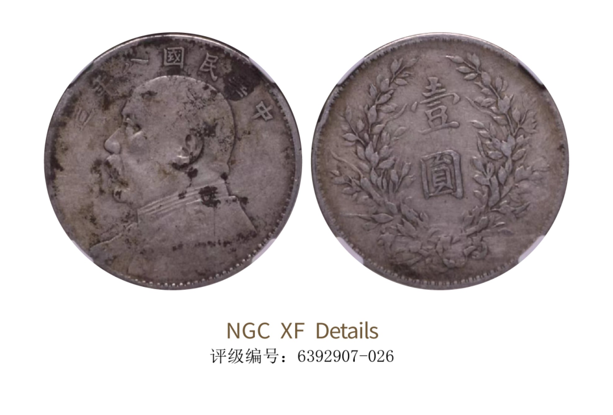 聚宝轩2022秋拍 民国八年袁世凯像壹圆 ngc VF Details