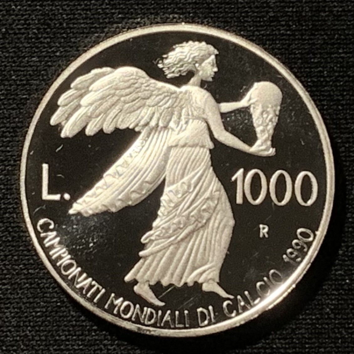 紫瑗钱币——第249期拍卖 圣马力诺 1990年 意大利世界杯 1000里拉 14.6克 0.835银 精制
