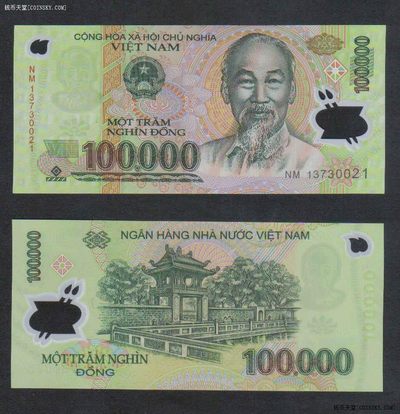 越南2013年100000（10万）盾 塑料钞 亚洲币 UNC 实物图  - 越南2013年100000（10万）盾 塑料钞 亚洲币 UNC 实物图 