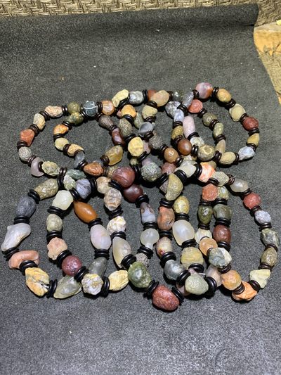 精美青花筋脉石原石手串十条， - 精美青花筋脉石原石手串十条，