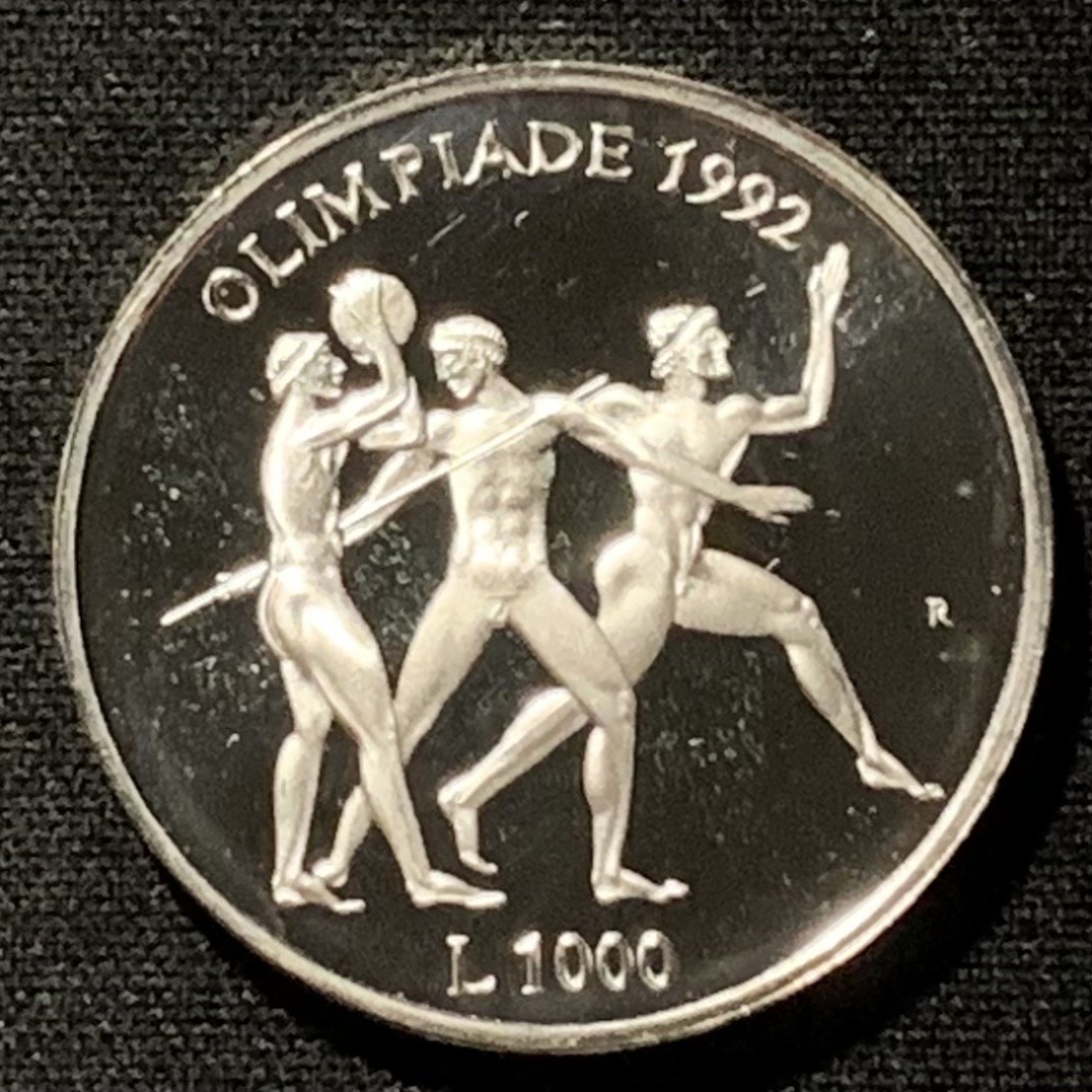 紫瑗钱币——第249期拍卖 圣马力诺 1992年 巴塞罗那奥运会 古代运动者 1000里拉 14.6克 0.835银 精制