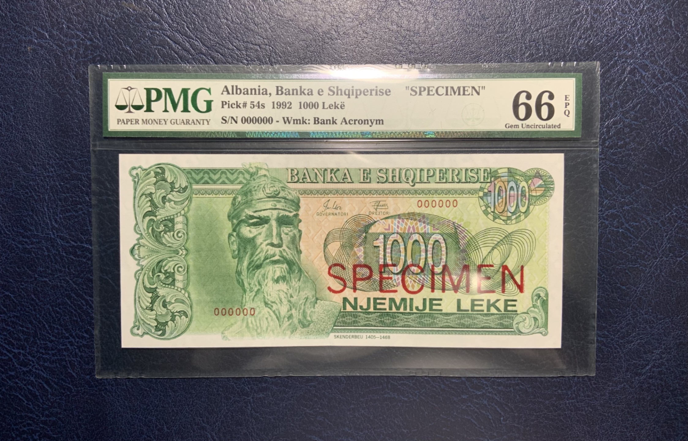 收藏联盟Quantum Auction 第212期拍卖  阿尔巴尼亚1992年1000列克样票 PMG66 中国代印