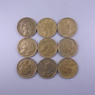 天业钱币散币拍卖第3次专场  全场5元起拍 - 法国10法郎9枚