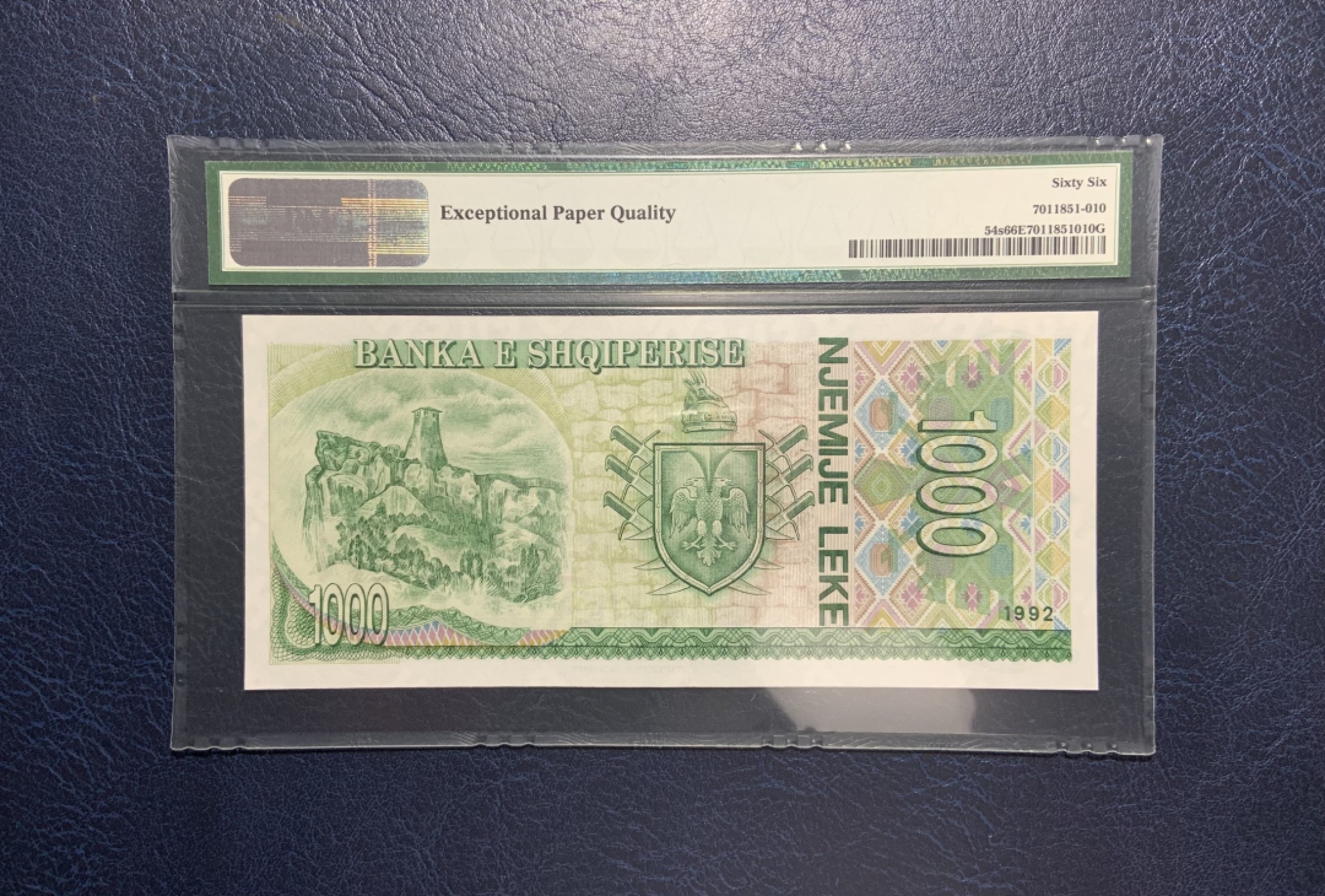 收藏联盟Quantum Auction 第212期拍卖  阿尔巴尼亚1992年1000列克样票 PMG66 中国代印