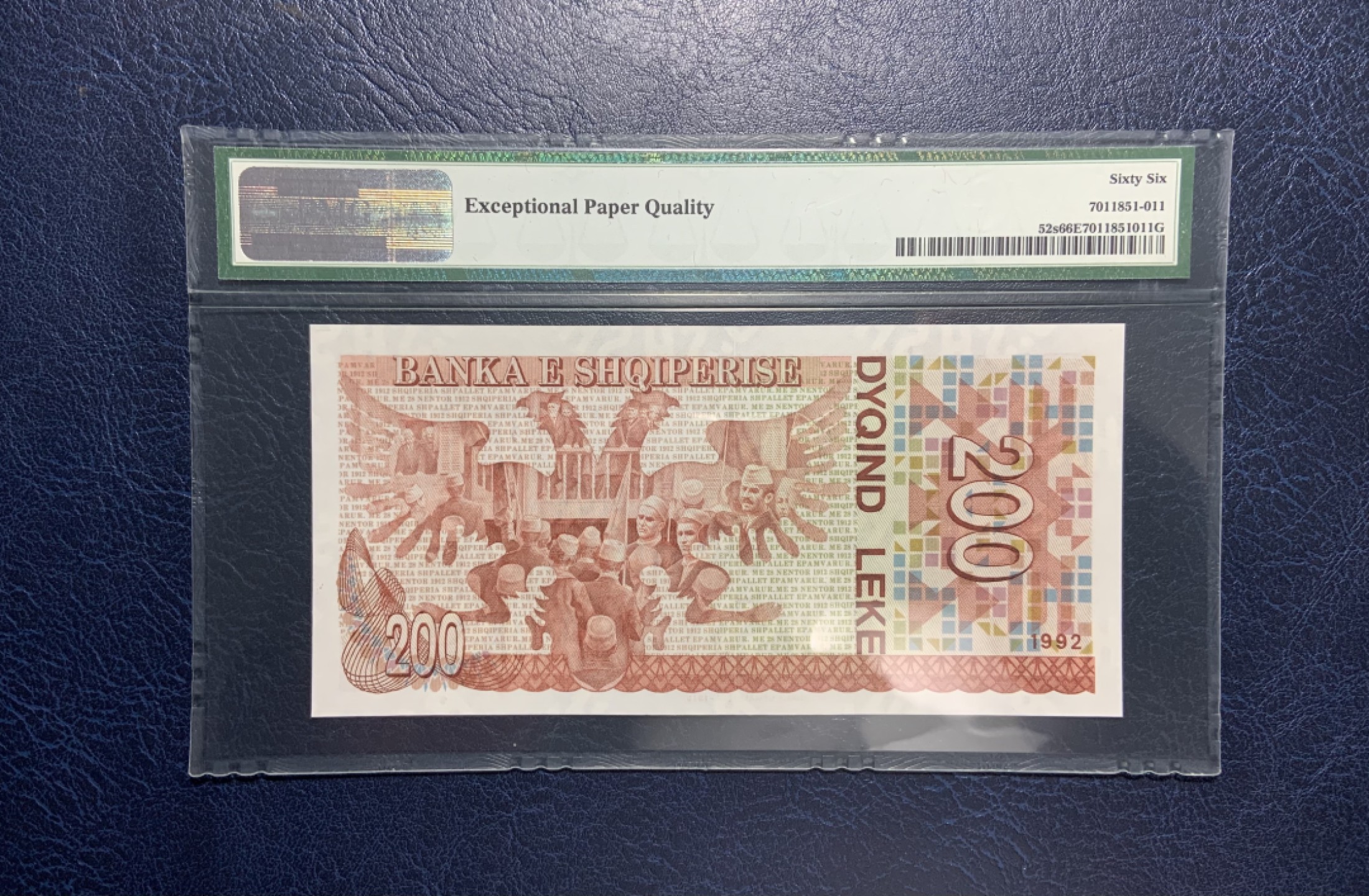 收藏联盟Quantum Auction 第212期拍卖  阿尔巴尼亚1992年200列克样票 PMG66 中国代印
