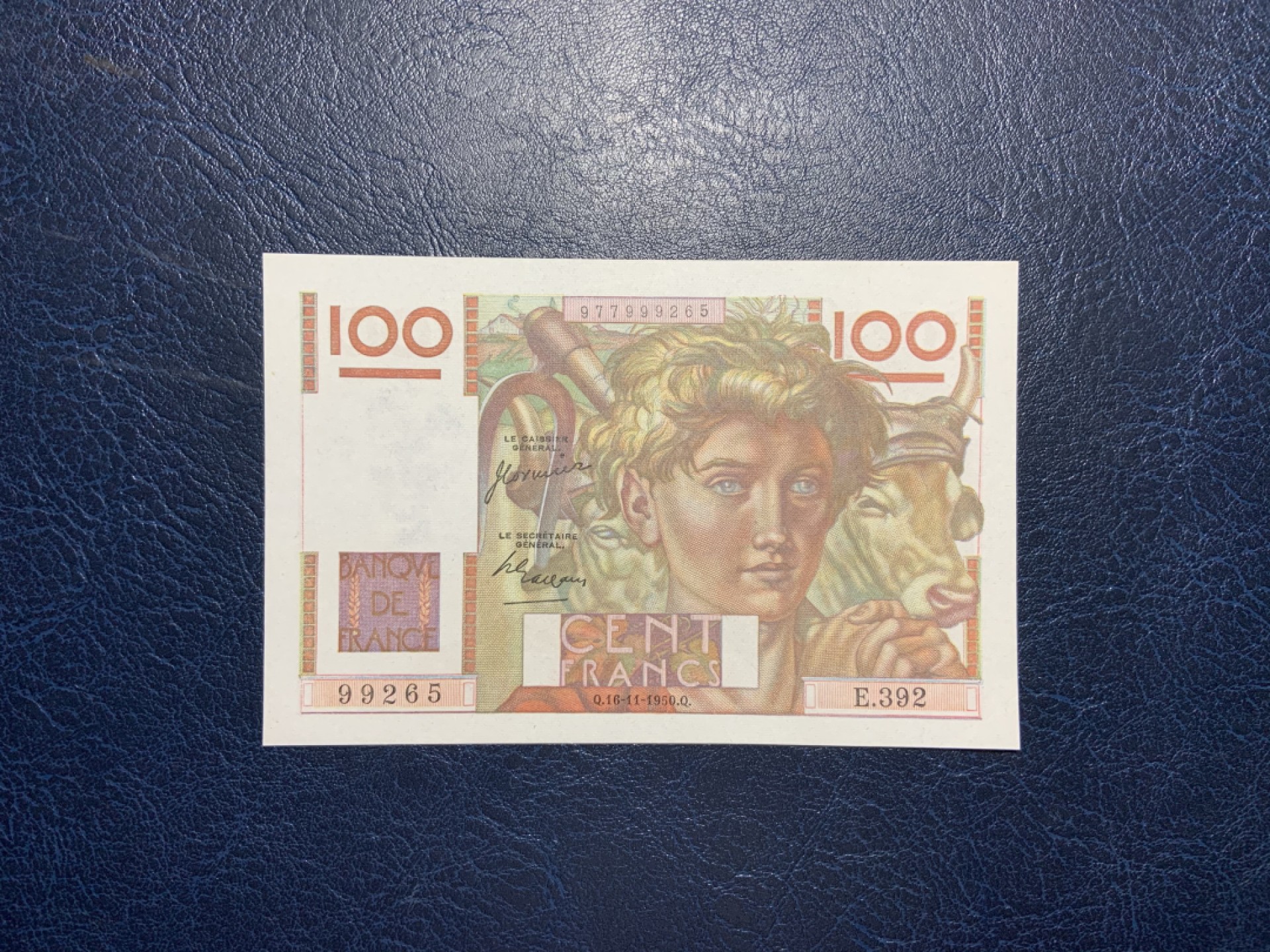 收藏联盟Quantum Auction 第212期拍卖  法国1950年100法郎 品相AU+ 无针孔