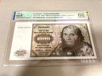 【Blue Auction】✨世界纸币精拍第257期——莫总专场X - 【初版】德国 1960年1000马克 PMG66EPQ 经典舍那 雕刻精美 
