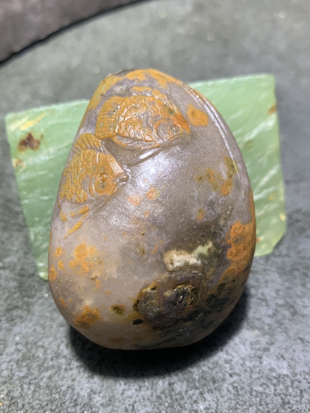 精美亚光原皮冰飘战国红玛瑙雕刻双鱼把件一个(寓意，富贵有余）