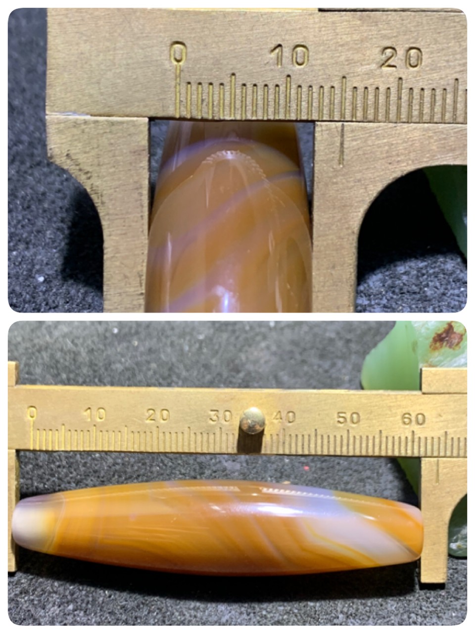 精美高玉化巴西玛瑙金沙千层纹天珠形桶珠一个，