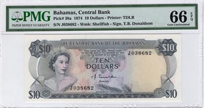 【Blue Auction】✨世界纸币精拍第258期——周六畅拍场【精】 - 【无47】巴哈马 1974年10元 PMG66EPQ 经典彩背 火烈鸟 女王