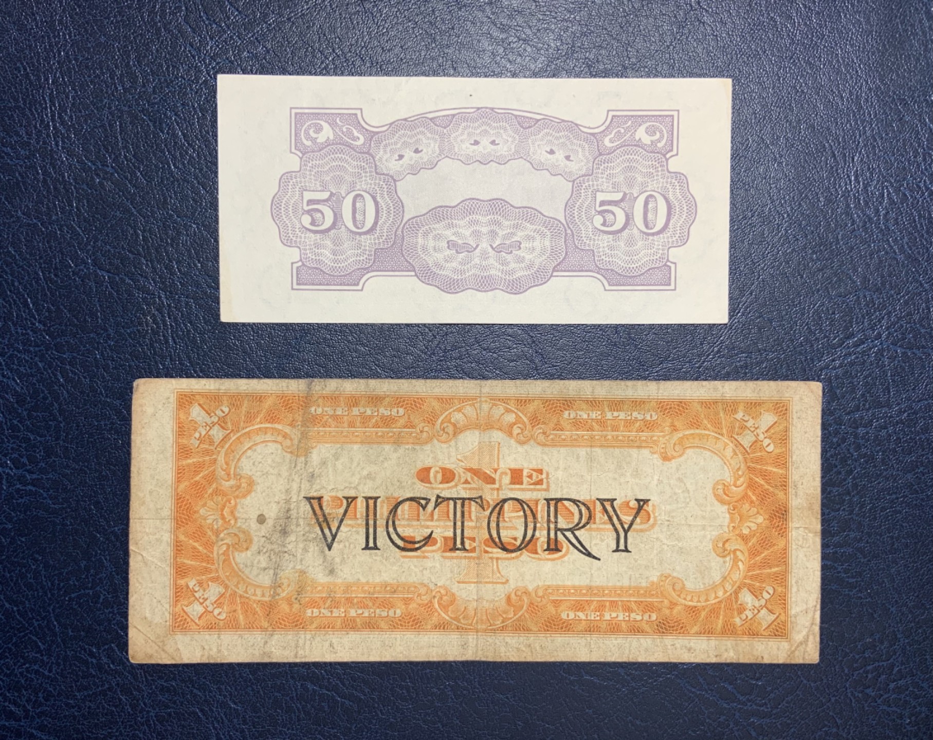 收藏联盟Quantum Auction 第213期拍卖  菲律宾1944年50分个1比索 品相如图 1比索为胜利券   50分为日占时期发行