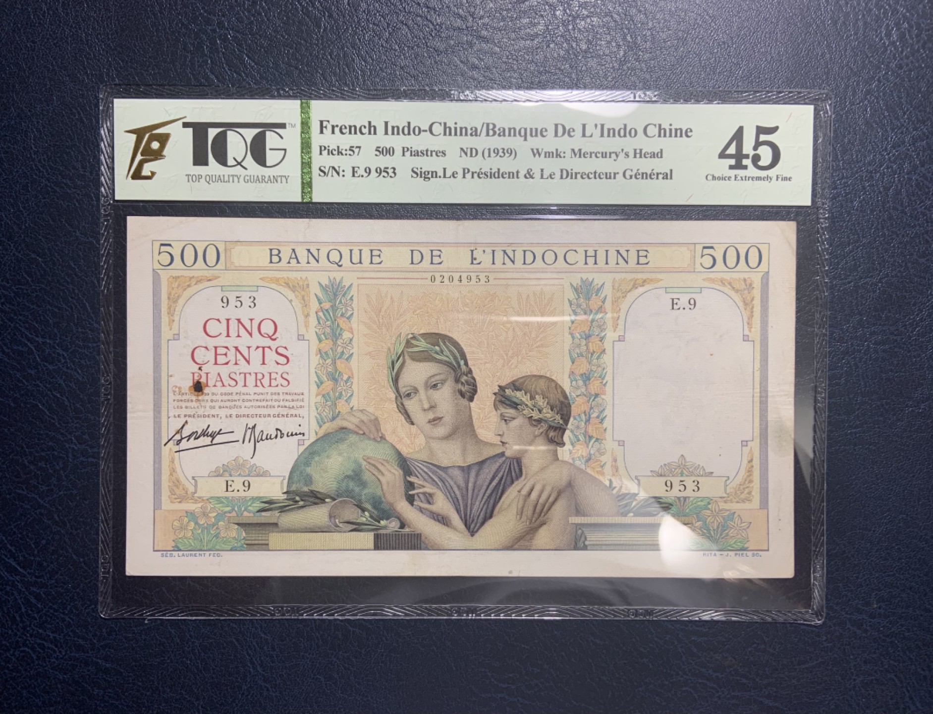 收藏联盟Quantum Auction 第213期拍卖  法属印度支那1939年500皮阿斯特 TQG45 母子地球仪