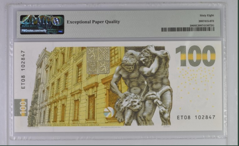 收藏联盟Quantum Auction 第213期拍卖  捷克共和国2019年100克朗纪念钞 PMG68 限量发行 货币克朗发行100周年纪念