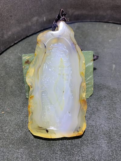 重器天然马达加斯加原皮玛瑙雕刻登山访友意境牌一块 - 重器天然马达加斯加原皮玛瑙雕刻登山访友意境牌一块