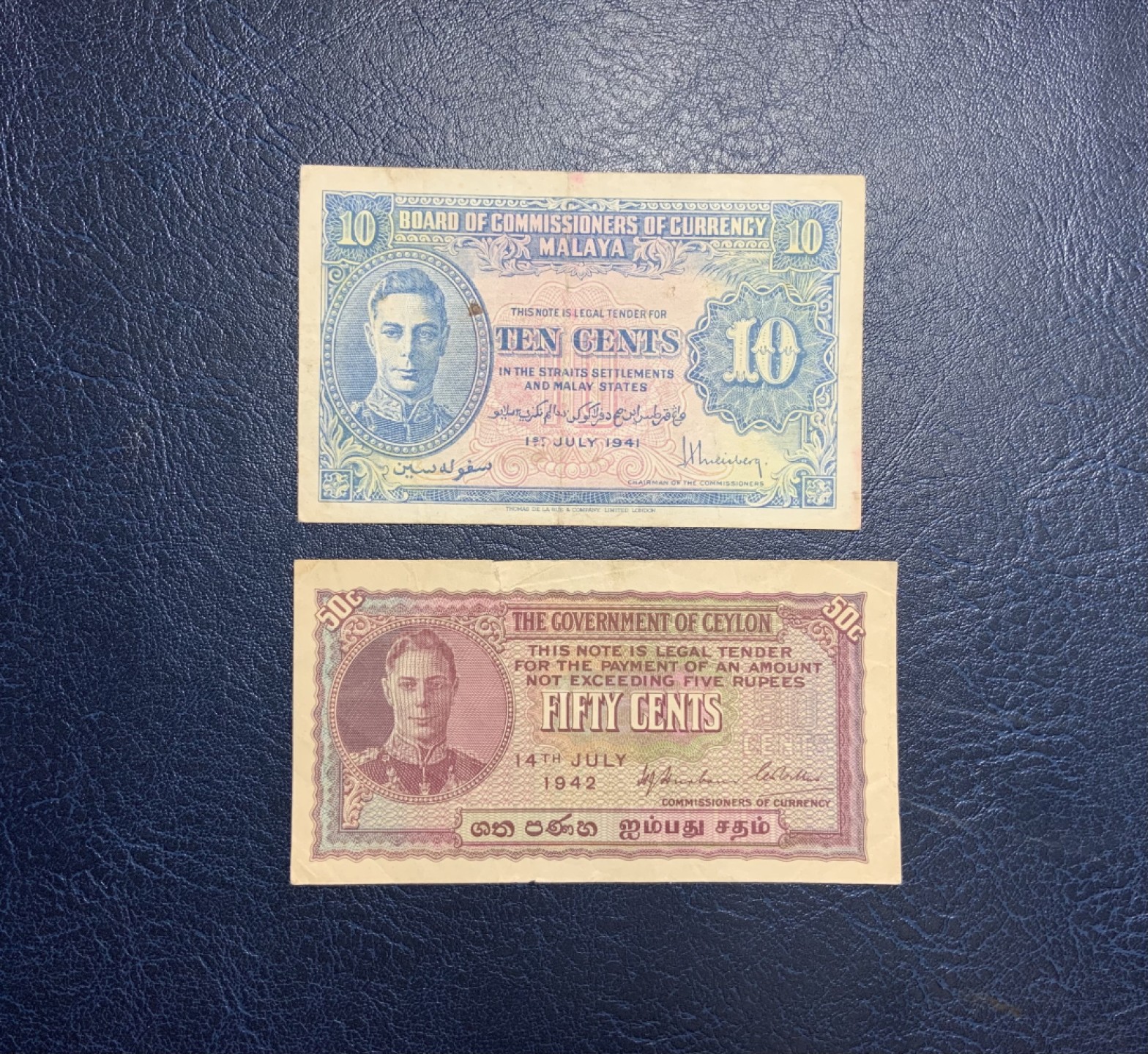 收藏联盟Quantum Auction 第213期拍卖  马来西亚1941年10分和锡兰1942年50分 品相如图 乔治六世国王