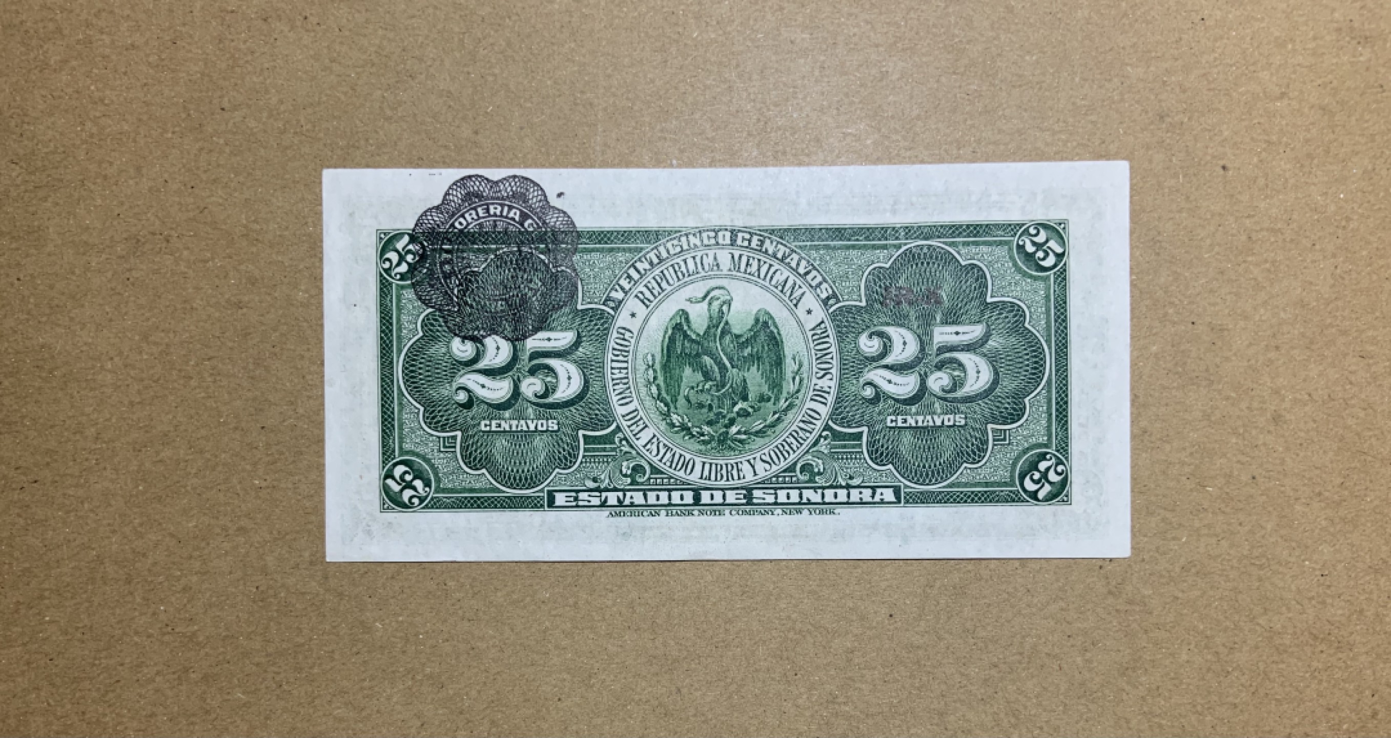 收藏联盟Quantum Auction 第213期拍卖  墨西哥1913年25分 品相全新UNC 美钞公司代印 四角微黑