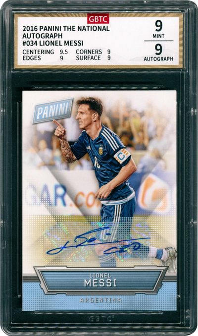 2022宜和秋拍古钱银锭星卡专场 - 现代梅西签字卡|2016年帕尼尼梅西签字收藏卡 公博评级9/9