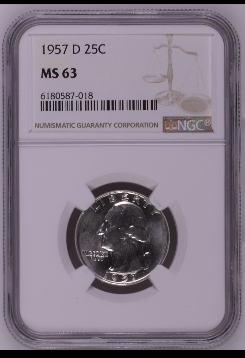 收藏联盟Quantum Auction 第214期拍卖 硬币场 1957年 美国D版25分银币华盛顿头像 NGC MS63