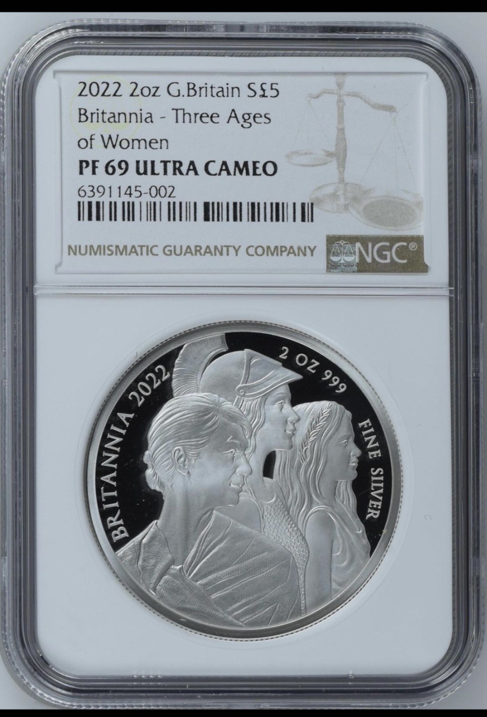 收藏联盟Quantum Auction 第213期拍卖  英国2022年2盎司三个年龄女性精制纪念银币 NGC PF69 限量发行556枚  带原盒