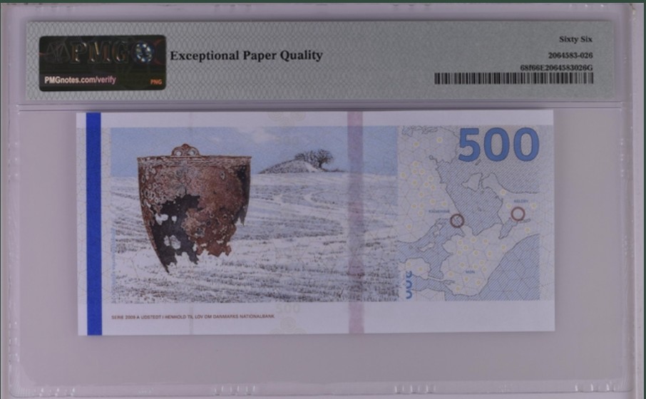 收藏联盟Quantum Auction 第213期拍卖  丹麦2019年500克朗首发冠百位号 PMG66
