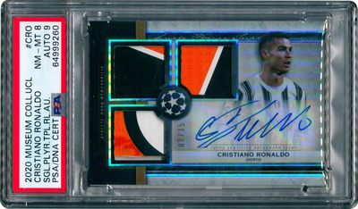 2022宜和秋拍古钱银锭星卡专场 - 现代罗纳尔多博物馆签字卡|2020年Topps欧冠博物馆系列C罗三窗球衣Patch切割签字收藏卡 09/35编 PSA评级8/9分