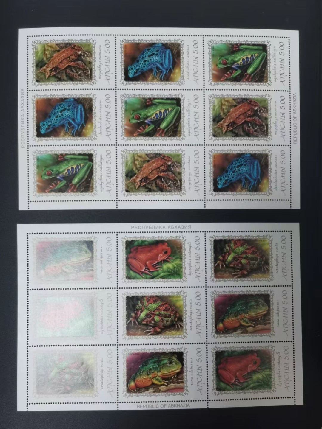 世家收藏第十八期“世界杯”号邮票钱币专场（自动截拍） 阿布哈兹2000蛙类小版张2全新（比较少见的地方政权邮票）