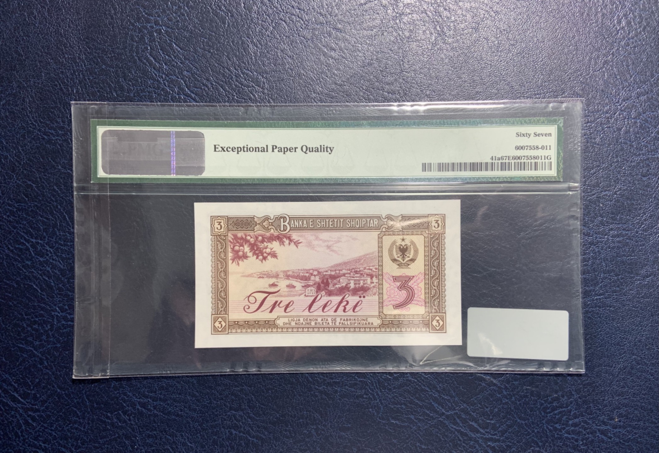 收藏联盟Quantum Auction 第213期拍卖  阿尔巴尼亚1976年3列克 PMG67 中国代印