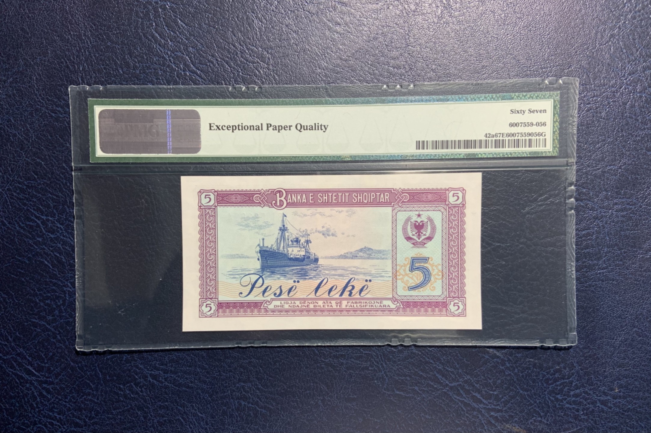 收藏联盟Quantum Auction 第213期拍卖  阿尔巴尼亚1976年5列克 PMG67 中国代印