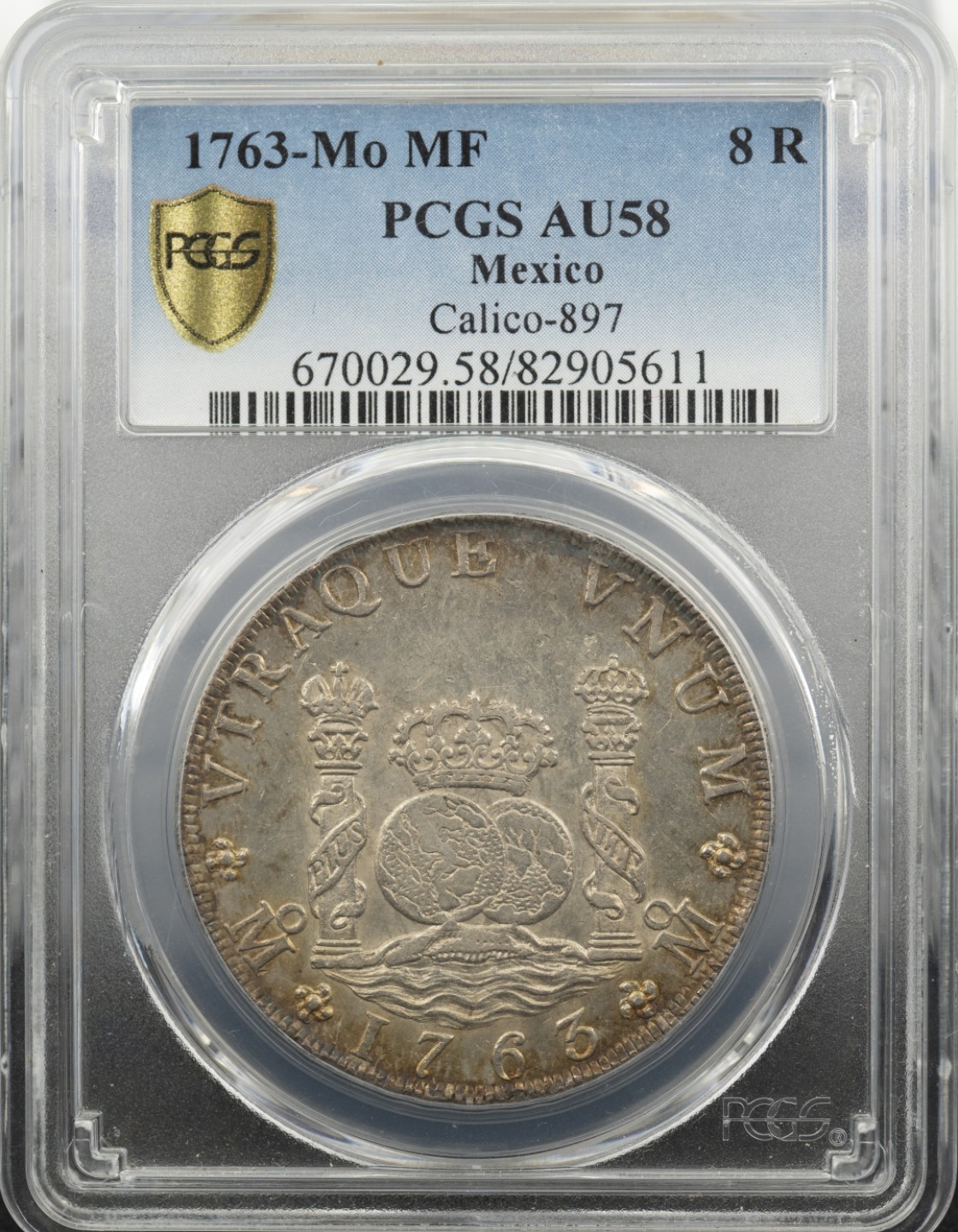 万国钱币拍卖第002期（全场免佣金） 1763 西属墨西哥卡洛斯三世地球双柱