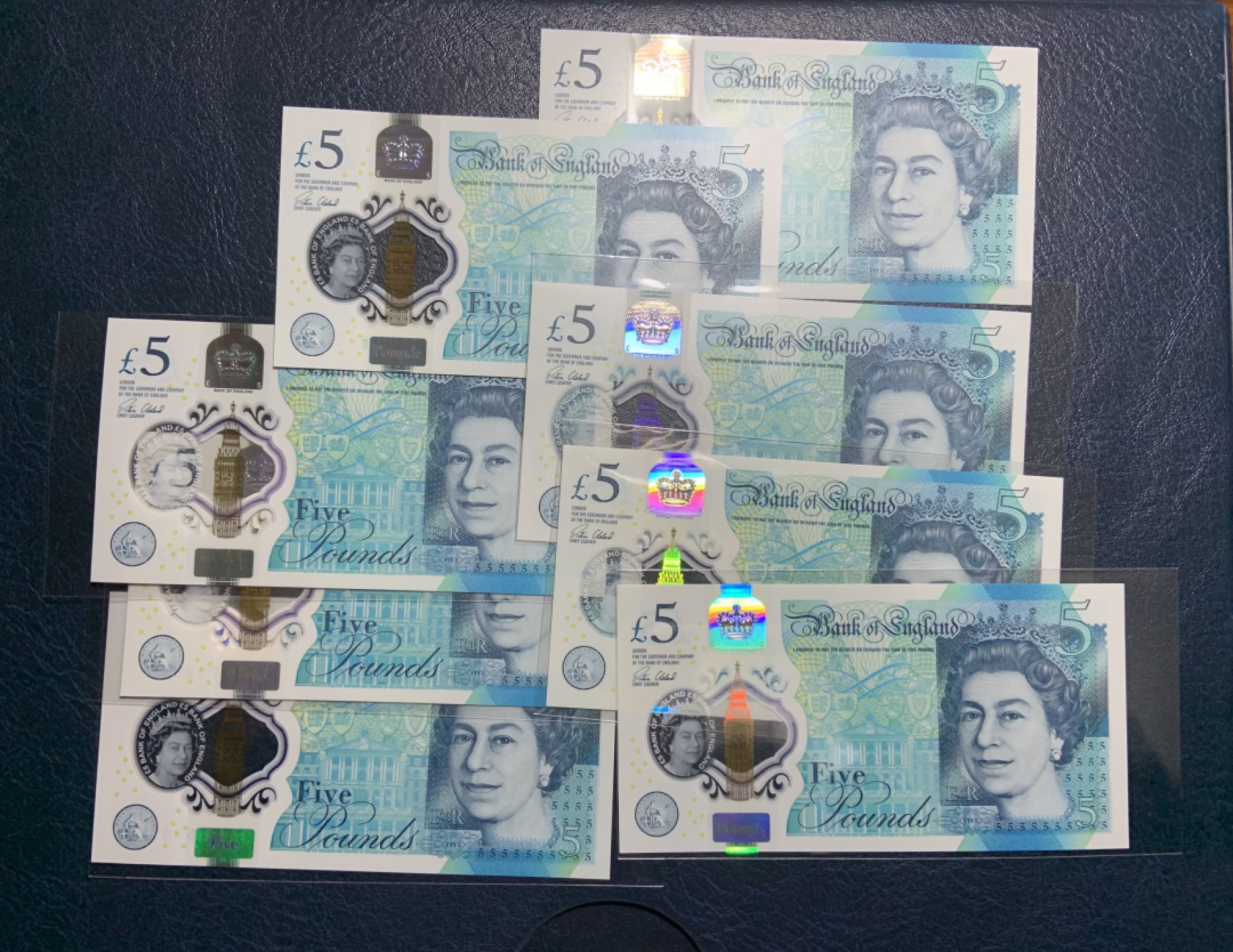 收藏联盟Quantum Auction 第213期拍卖  英国2015年5英镑8张 品相全新UNC