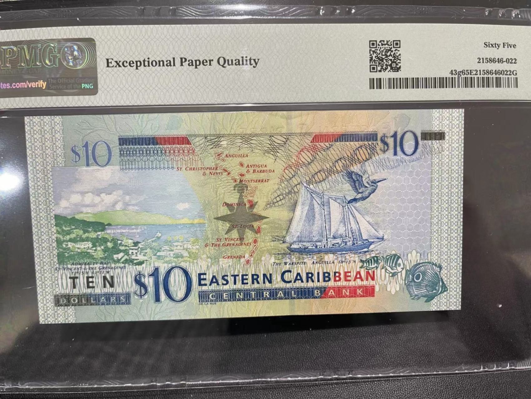 《外钞收藏家》第二百二十三期 2003年东加勒比10刀 PMG65 无47