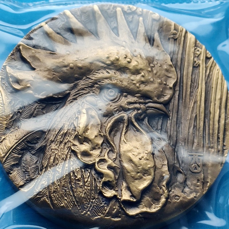 中国大铜章 上海造币厂发行十二生肖铜章 鸡年60mm带证书