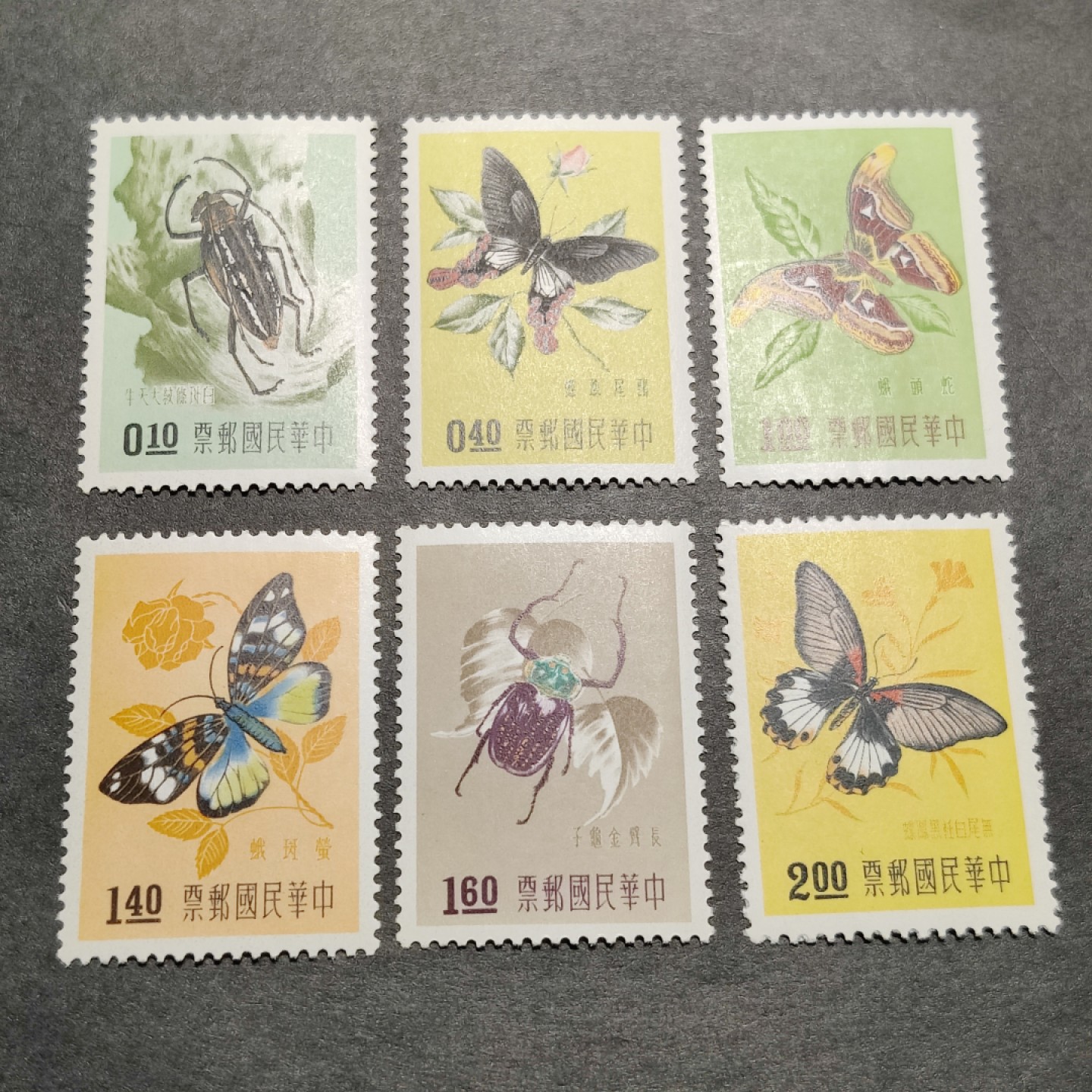 洪涛臻品批发群  精选邮票限时拍卖第一百期 1958年 昆虫(参考图2)  6全 面艳背白，原胶润亮全品！ 