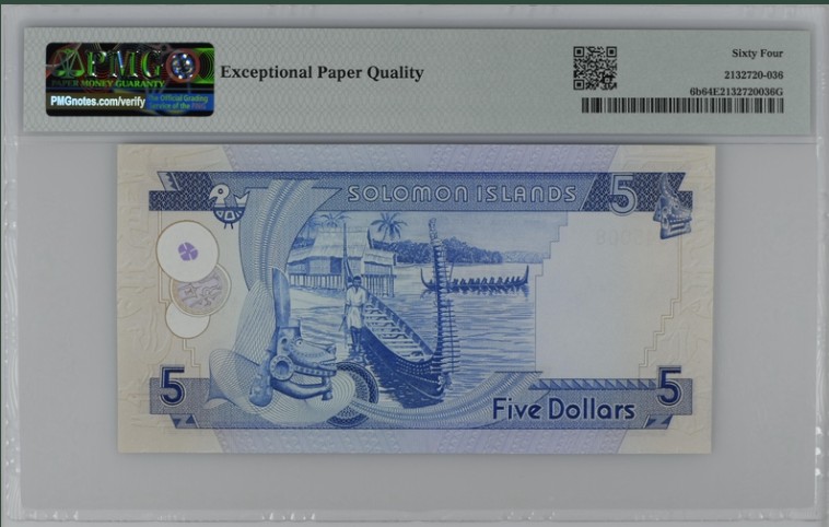 收藏联盟Quantum Auction 第215期拍卖 所罗门群岛1977年5元 PMG64e A/1冠