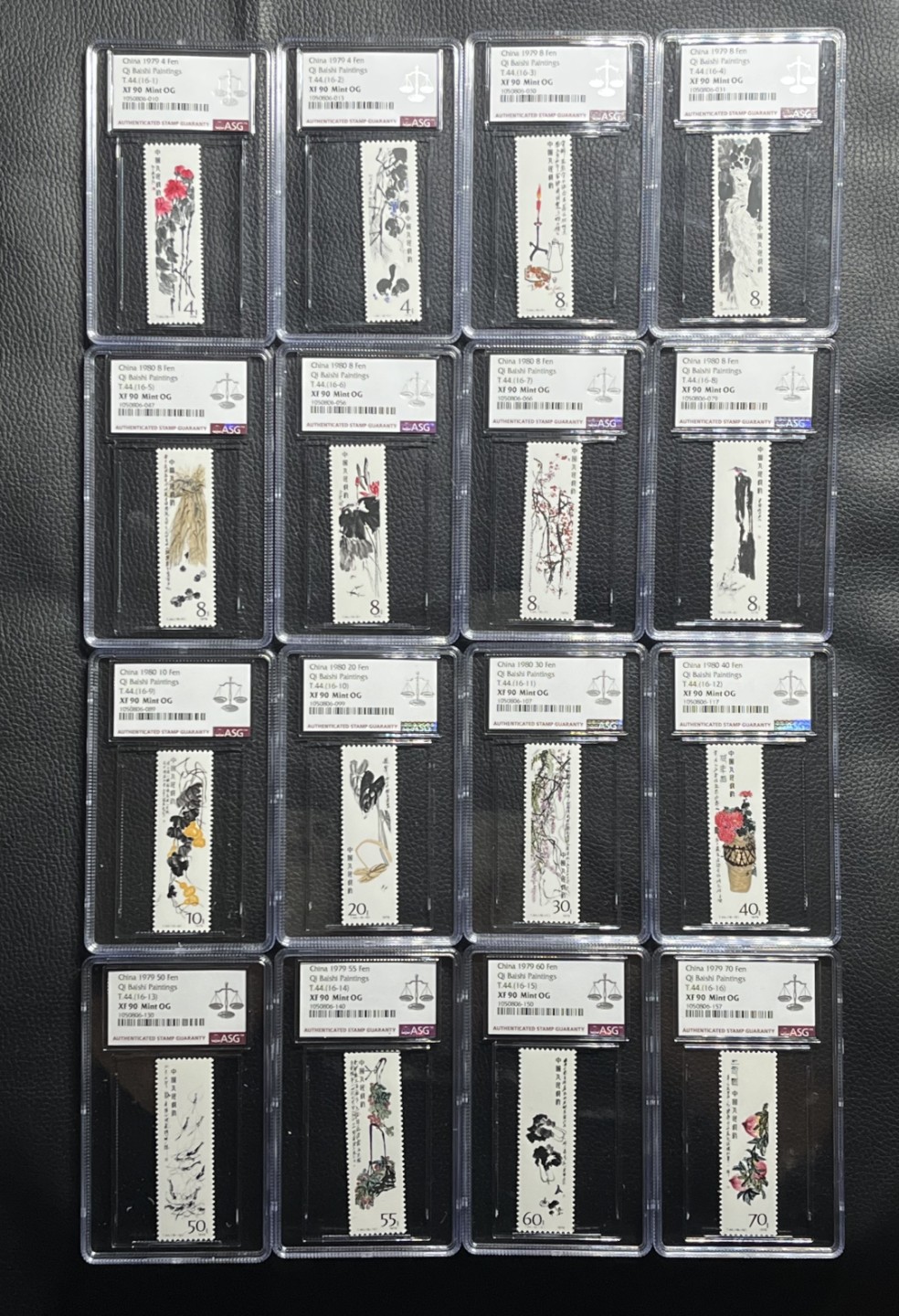 洪涛臻品批发群  精选邮票限时拍卖第一百一十七期 T44齐白石新全  ASG90同分OG  中盒  超级大套票，同分难得。版撕绝中绝送评，严格时期一次性出分，人气套票，一手货源，壳子便宜，爱不释手，喜欢不要不错。